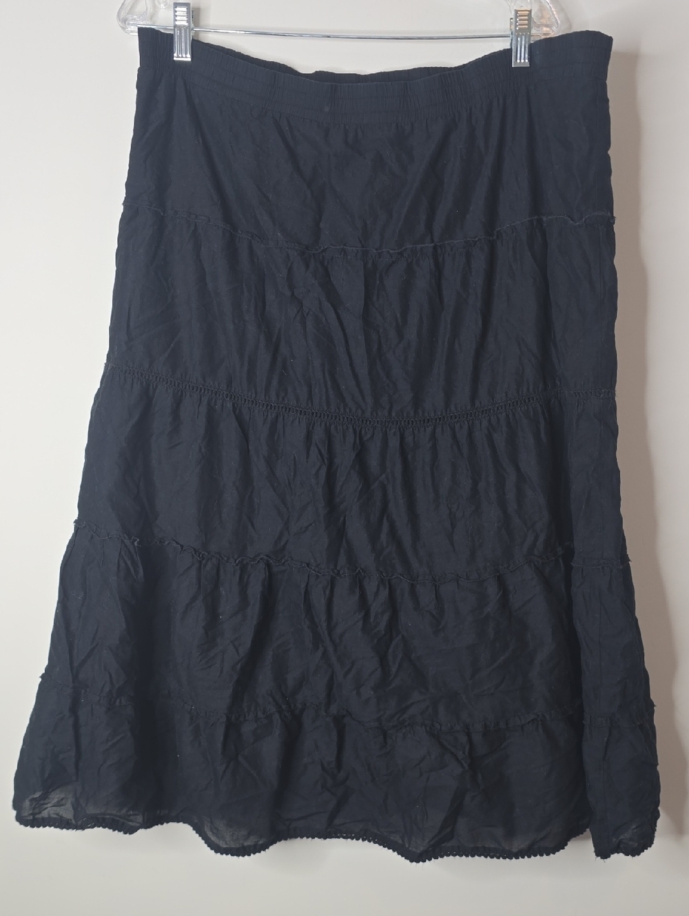 Vintage Bohemian 100% Cotton Women’s Black Tiered Maxi Skirt